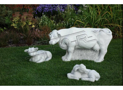 Décoration de vache de jardin statue en pierre pour patio en blanc, sculpture naturelle.